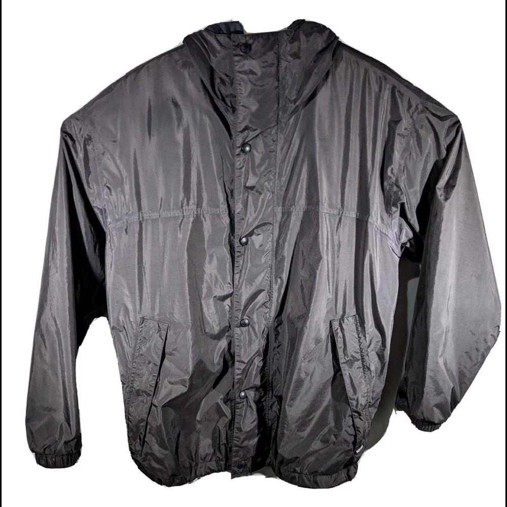 Cabelas Packable Vented Rain Jacket Hooded Black Mens Large Tall